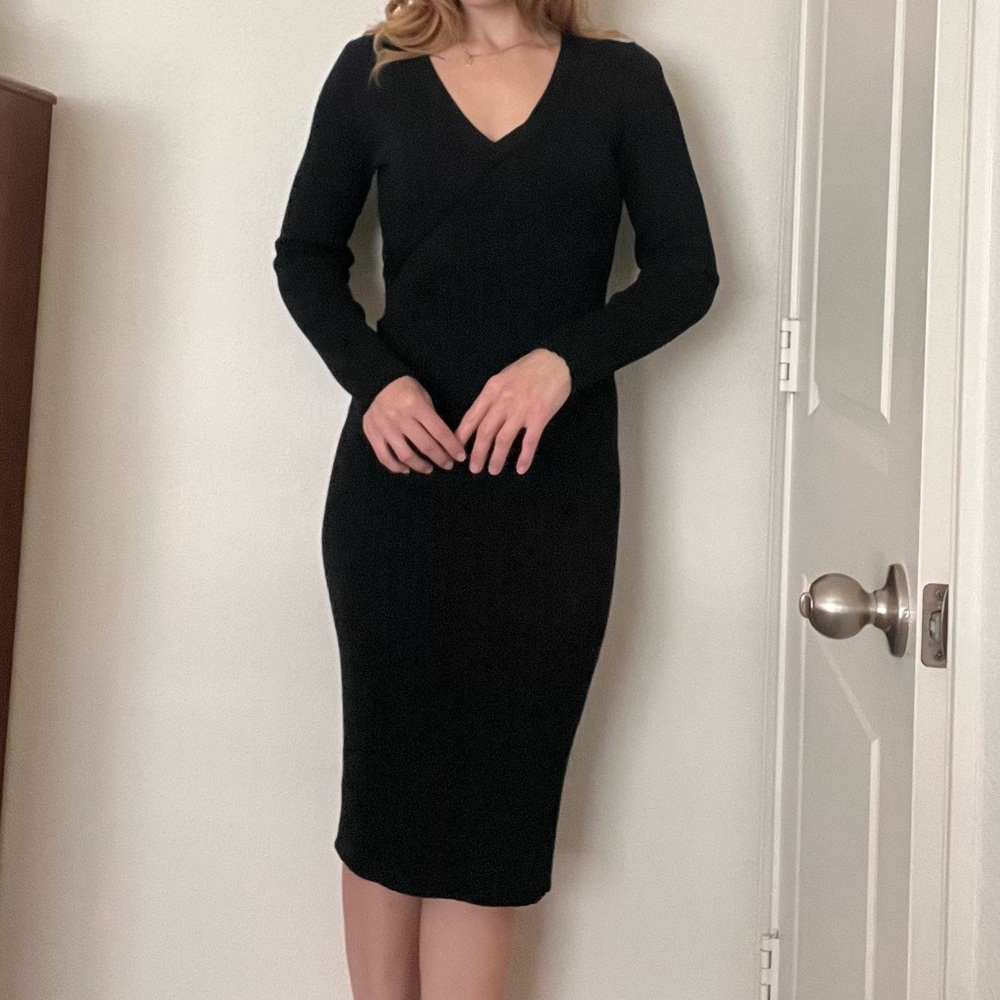 Black wrap style sweater dress